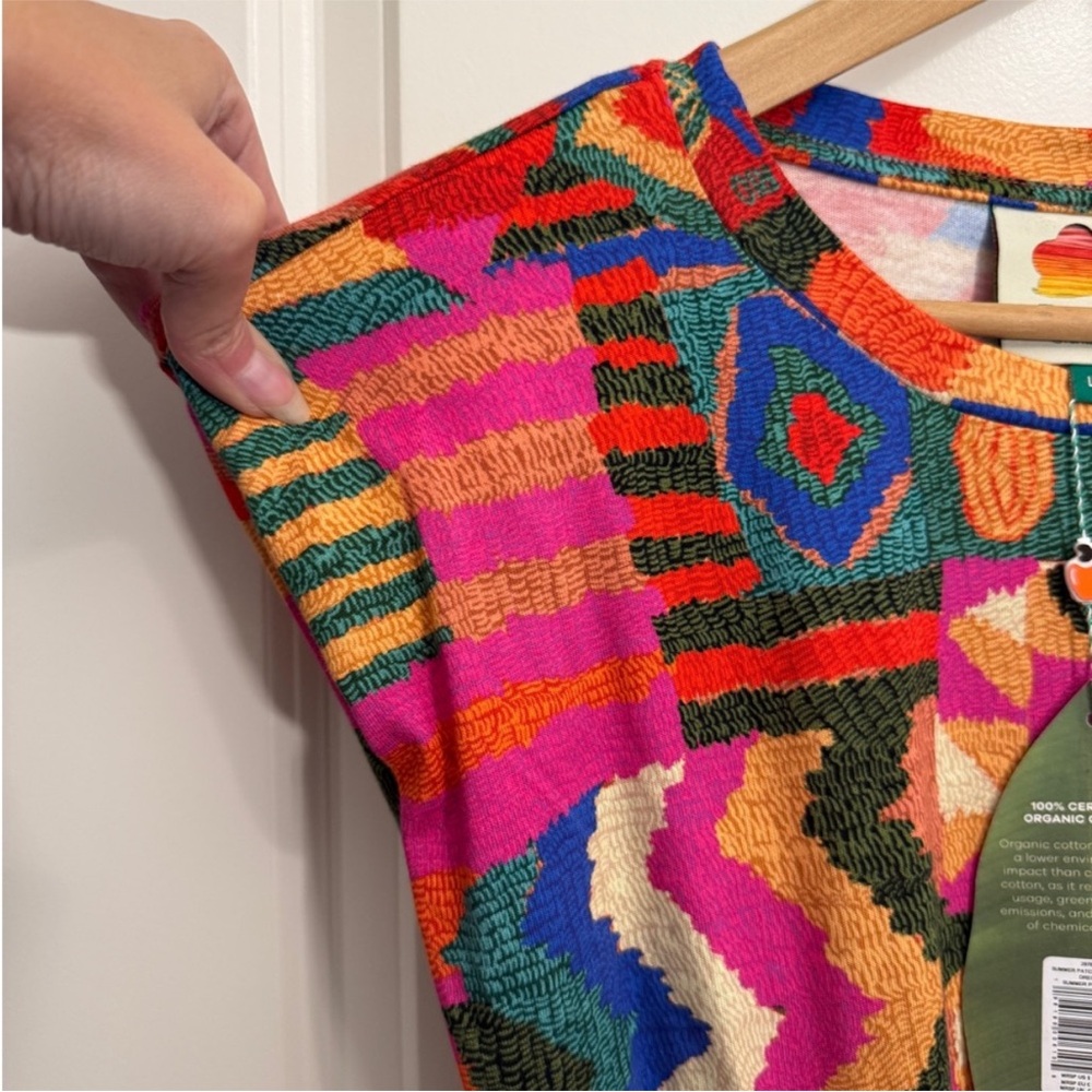 🪘 FARM Rio Multicolor Geometric Patches Tribal twist rope belted Dress Large - Picture 12 of 14